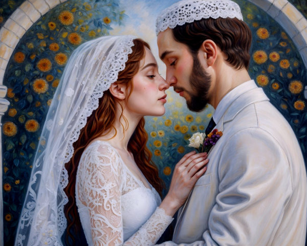 Couple in Romantic Moment with Sunflowers and Arch