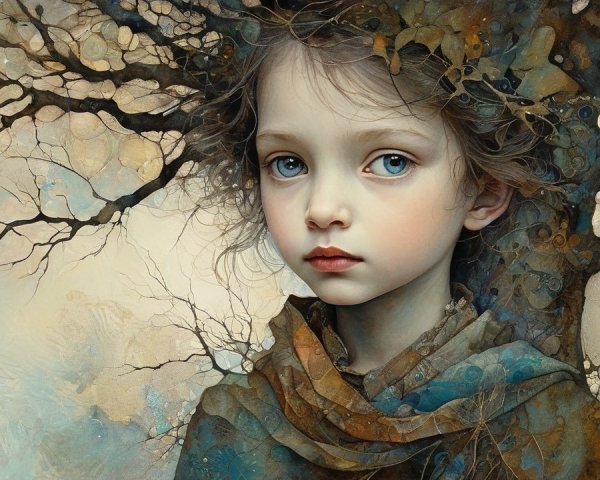 Surreal Portrait of a Girl Merging with a Tree