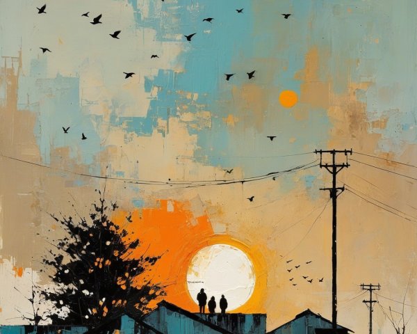 Vibrant Sunset Scene with Silhouetted Figures