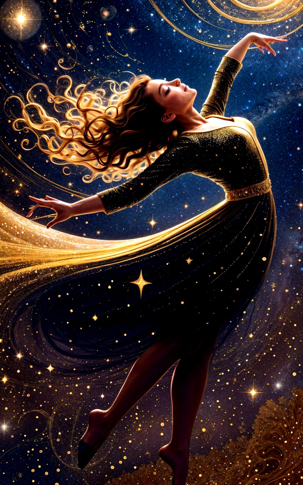 Cosmic Dance of a Star-Adorned Figure in Space