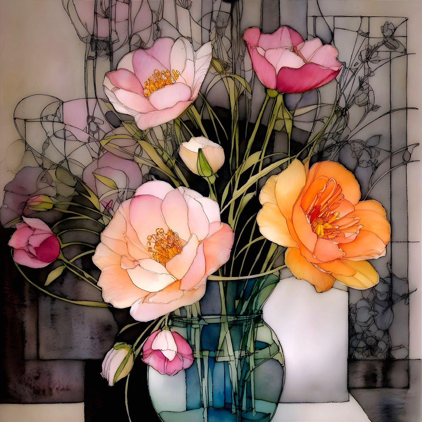 Vibrant Floral Arrangement in Elegant Glass Vase