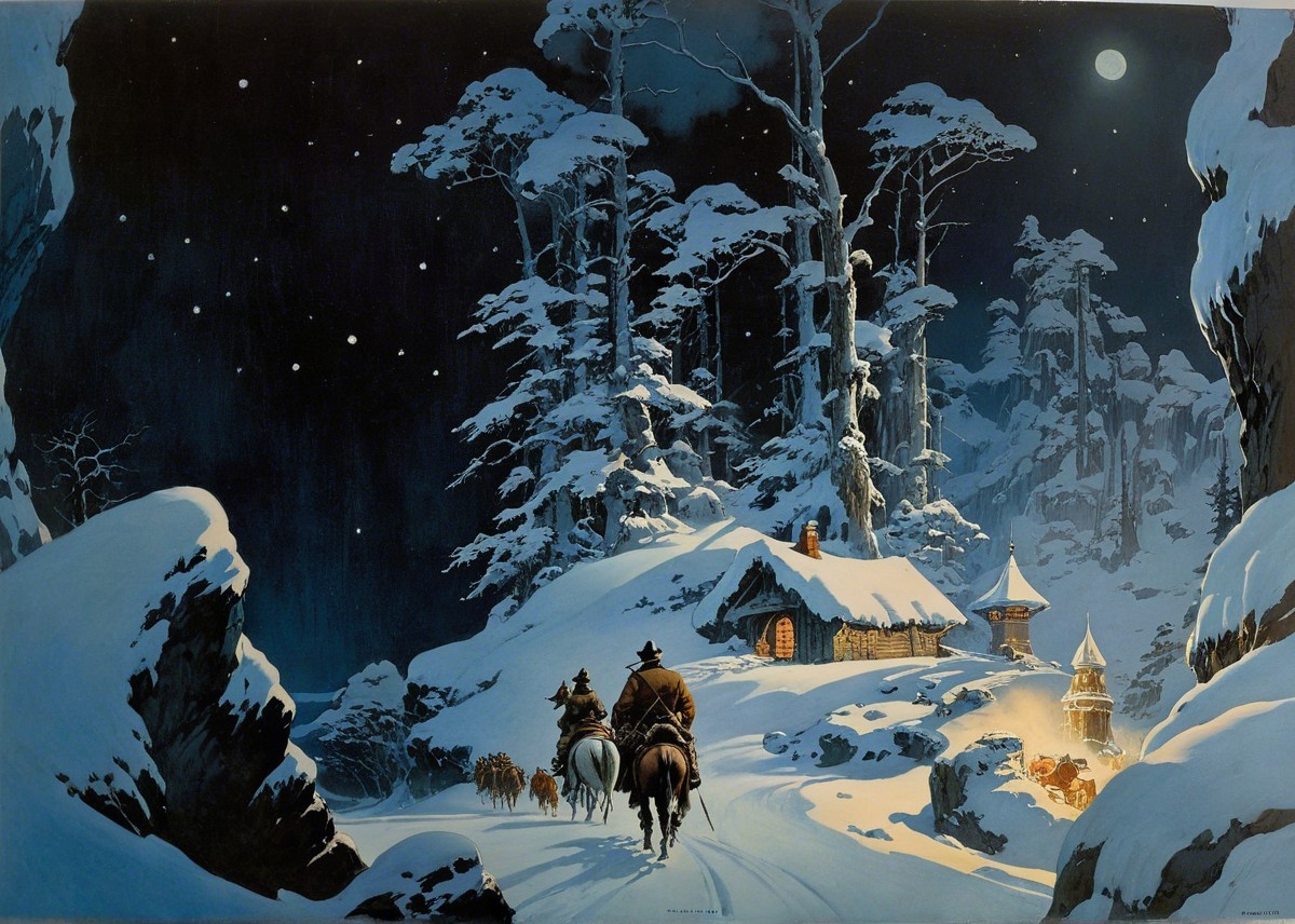 Winter Landscape with Horseback Riders and Cottage