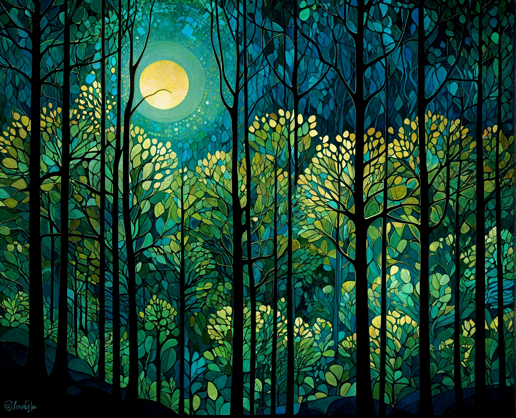 Tranquil Forest Scene Under a Bright Full Moon