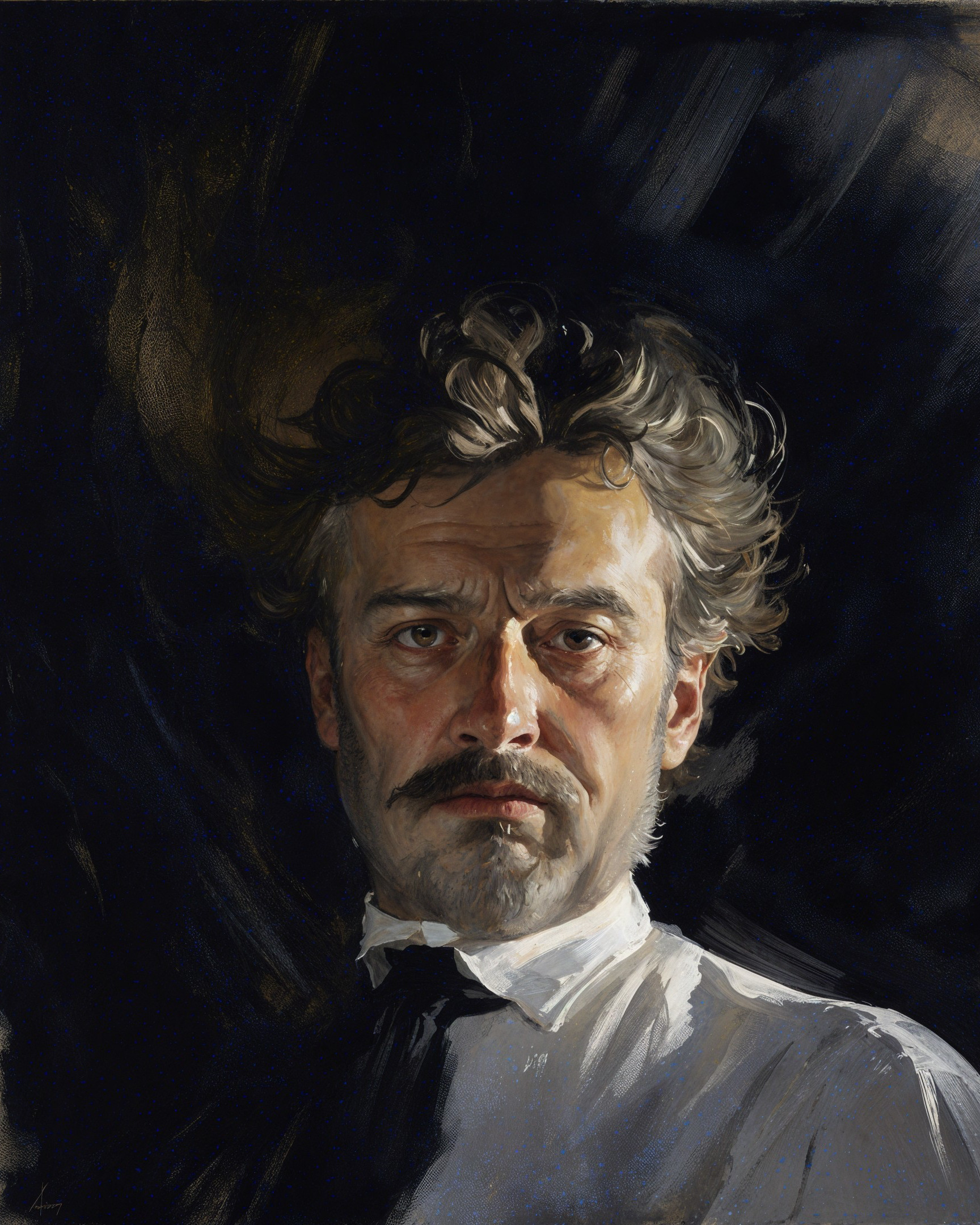 Portrait of a Man with Tousled Hair and Serious Expression