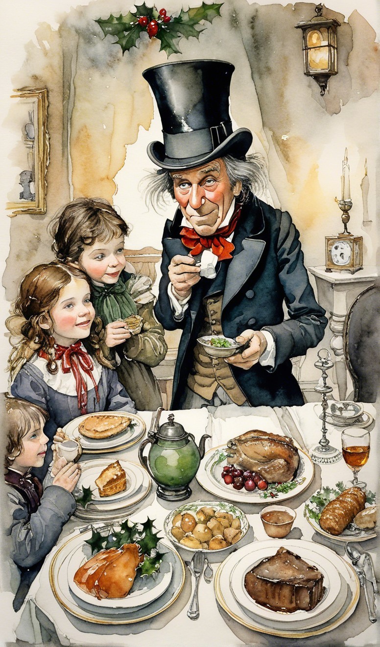 Watercolor Painting of a Man at a Christmas Dinner