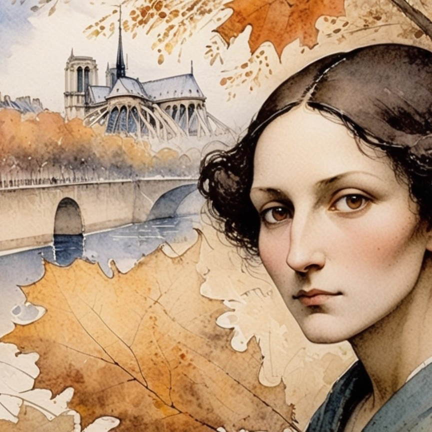 Young Woman Contemplating by Notre-Dame in Autumn