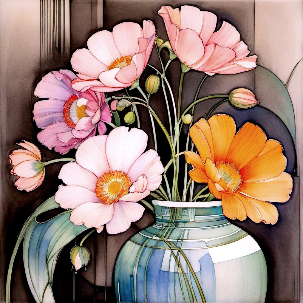 Vibrant Bouquet of Pink and Orange Flowers in Vase