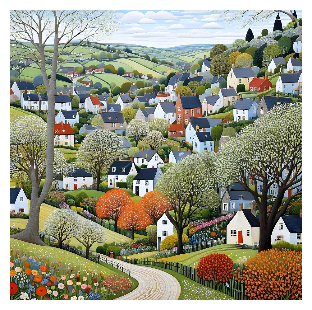 Picturesque Landscape of Colorful Homes and Hills