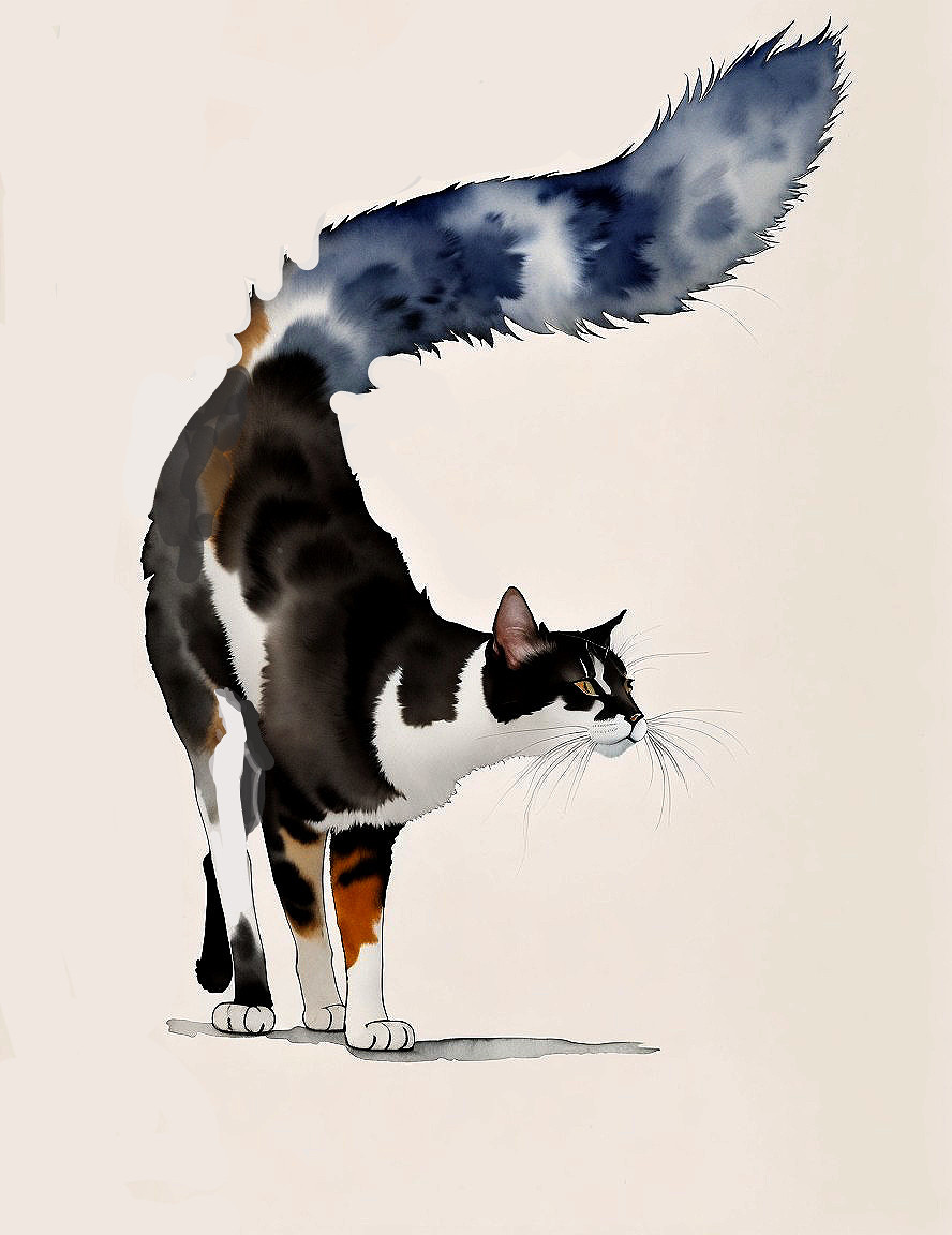 Whimsical Watercolor Illustration of a Calico Cat
