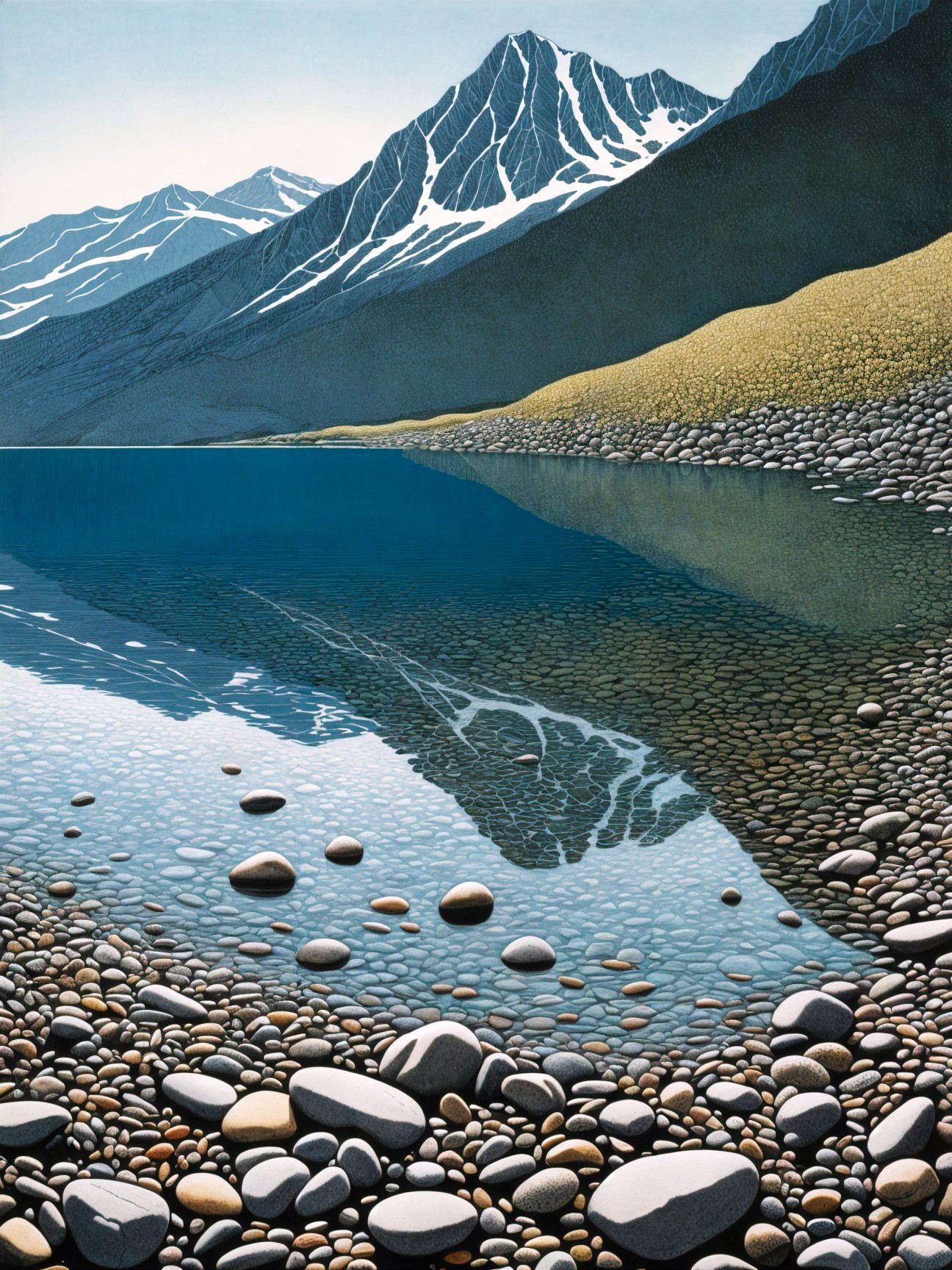 Serene landscape with a blue lake and mountains