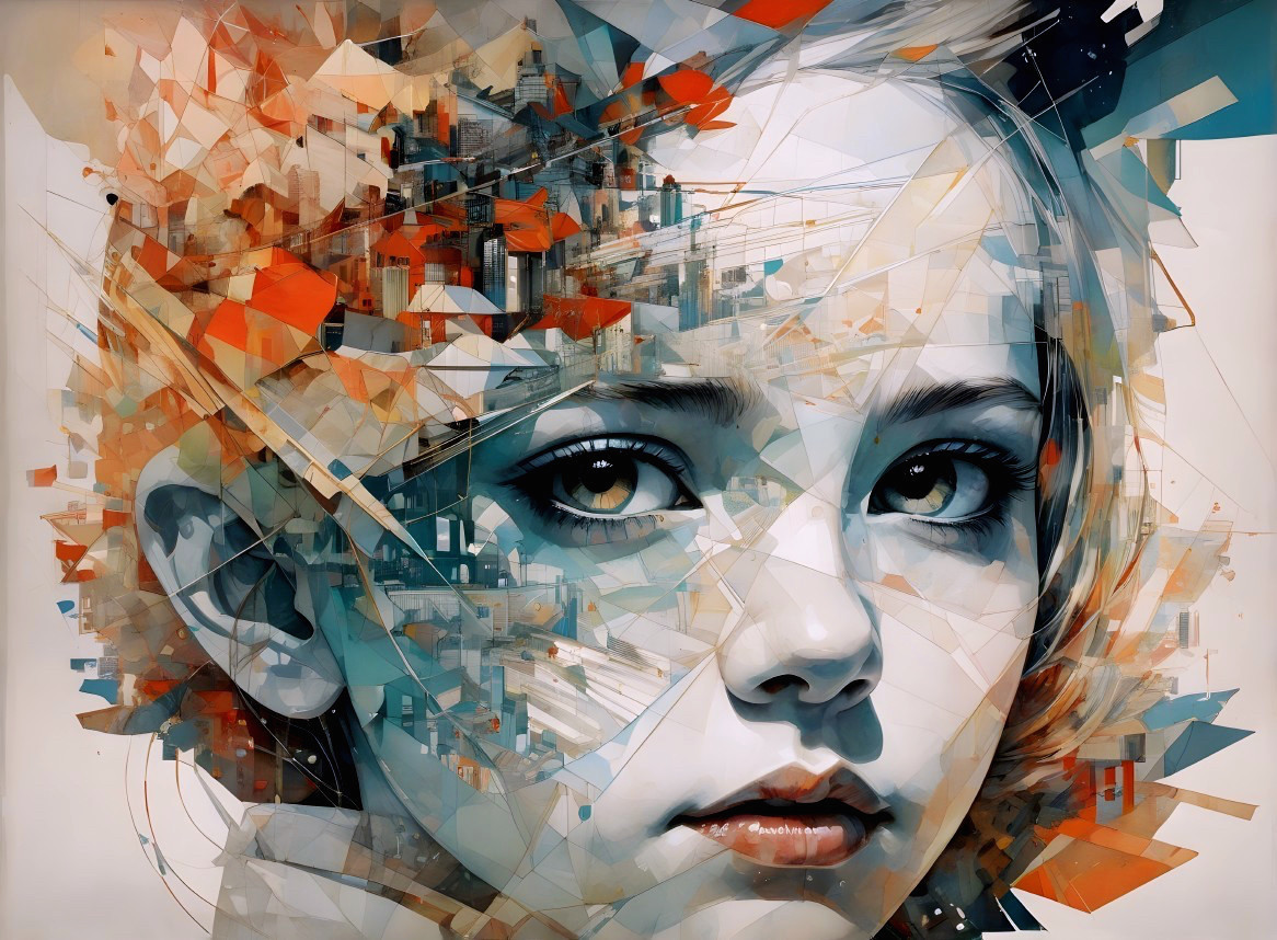 Cubist Digital Painting of a Young Female Portrait