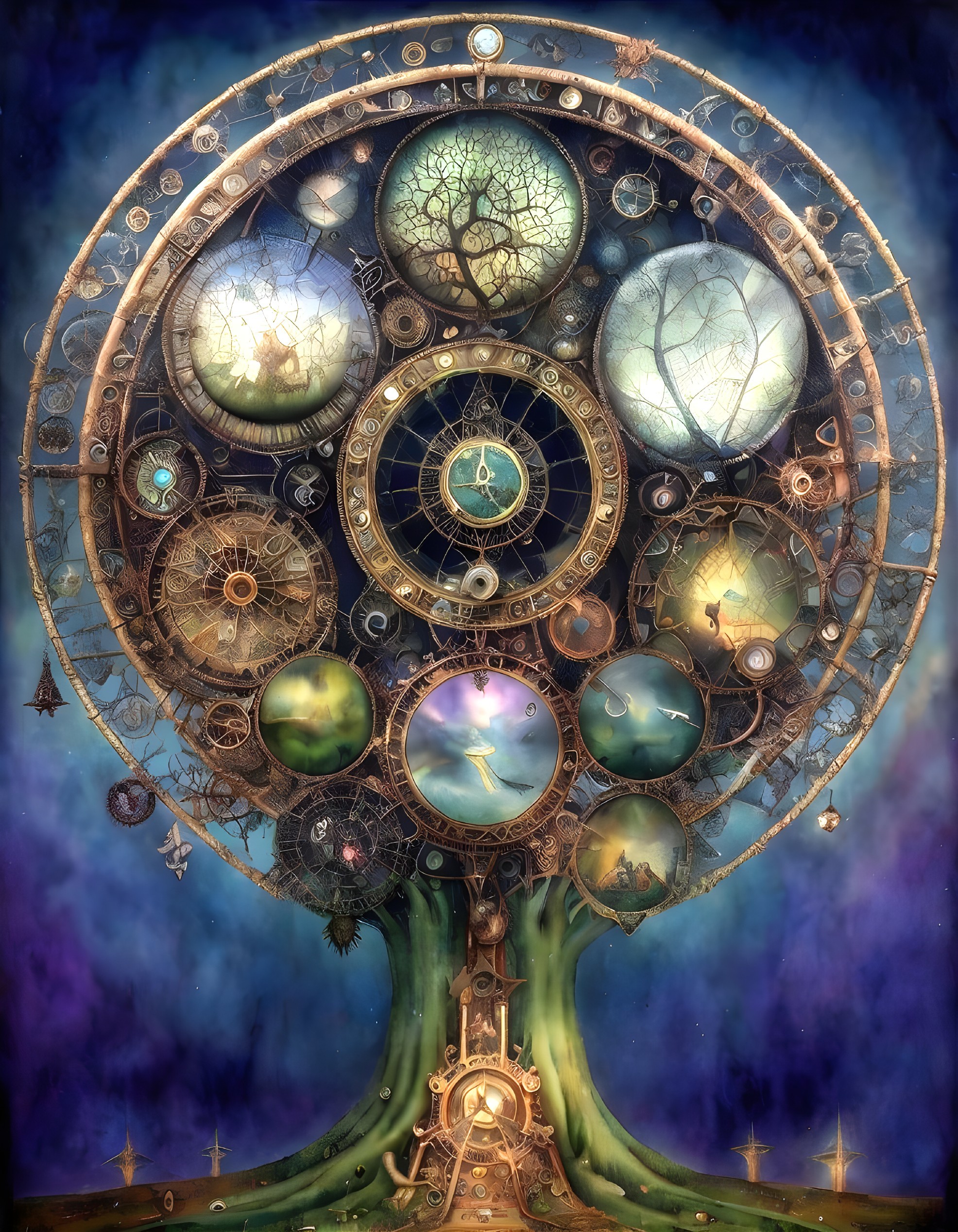 Fantastical Tree of Life with Steampunk Elements