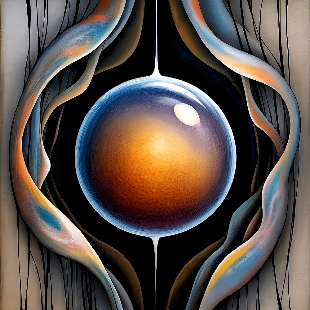 Abstract Design with Luminous Orange Sphere and Curves