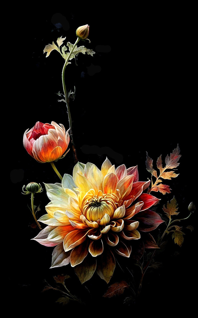 Vivid Flower Arrangement on Black Background