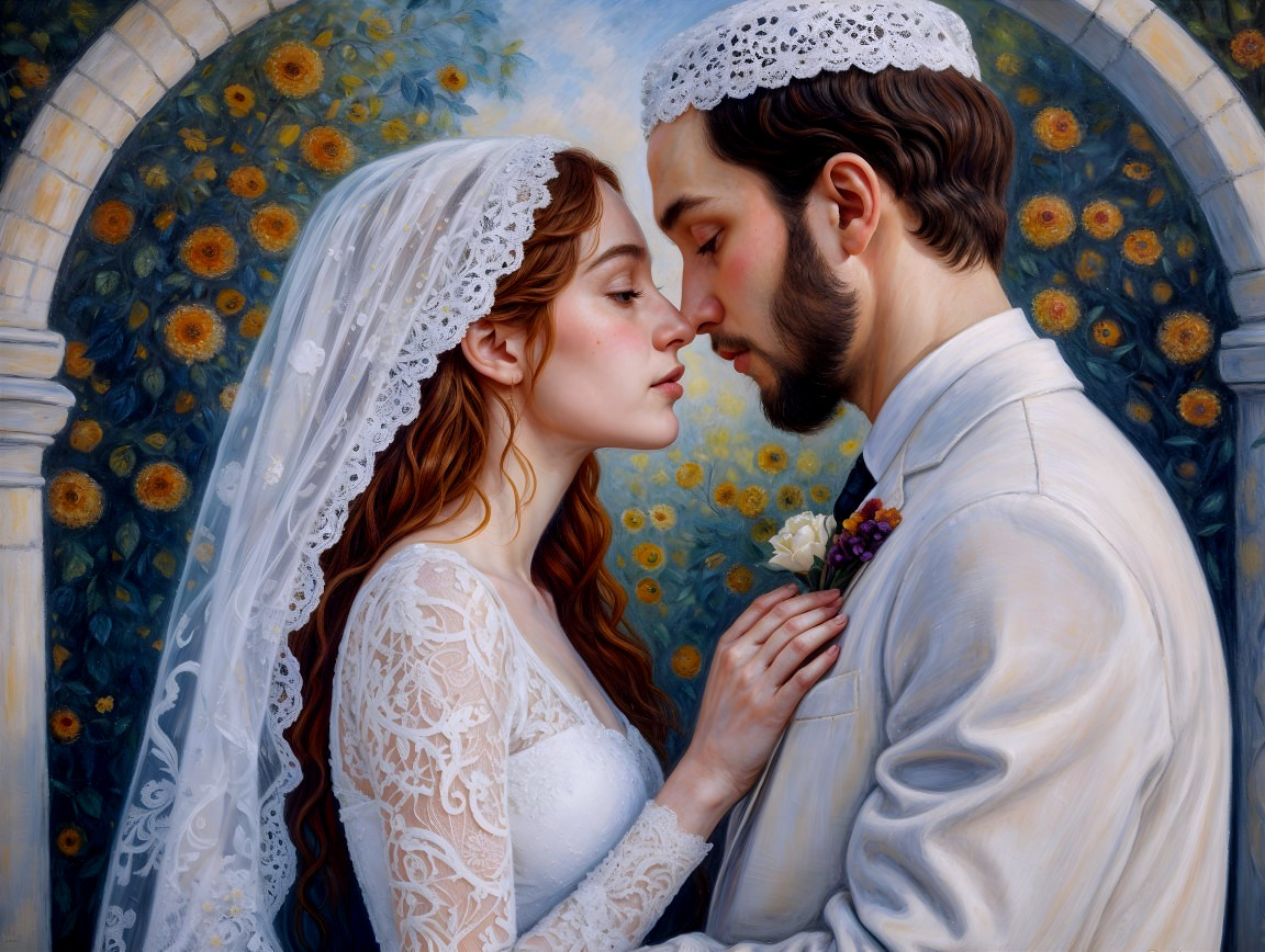 Couple in Romantic Moment with Sunflowers and Arch