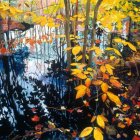 Serene Autumn Scene with Stream and Colorful Foliage