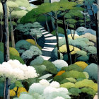 Tranquil forest scene with a winding stone path