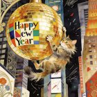 Whimsical Watercolor Illustration of Cat and Disco Ball