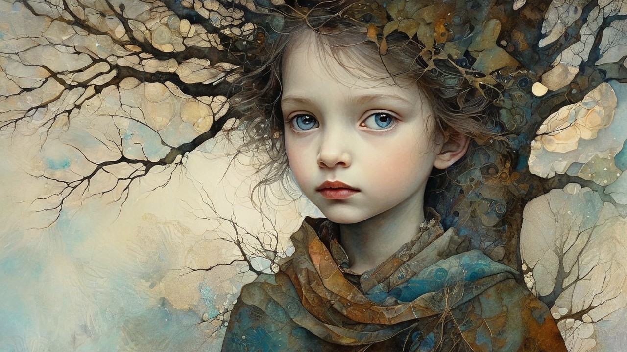 Surreal Portrait of a Girl Merging with a Tree