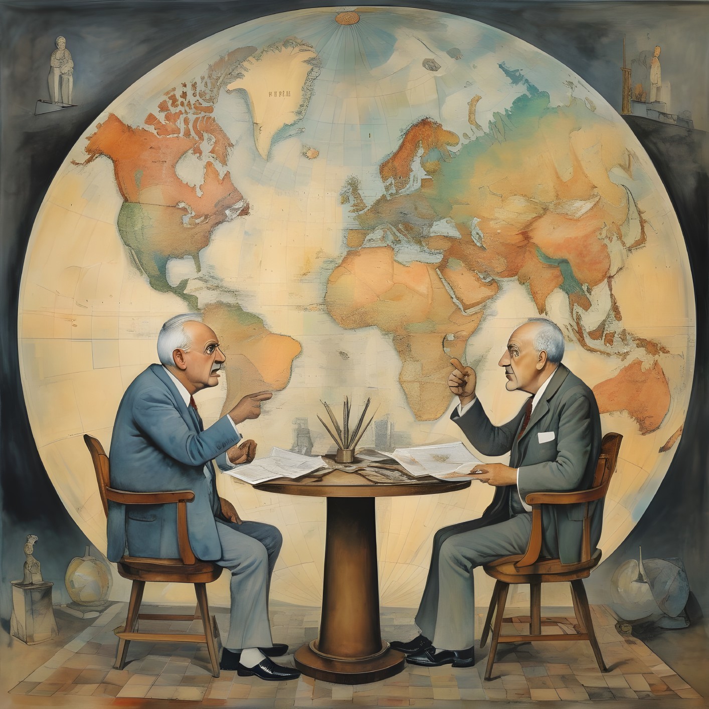 Men in Formal Attire Debate at Round Table with Map