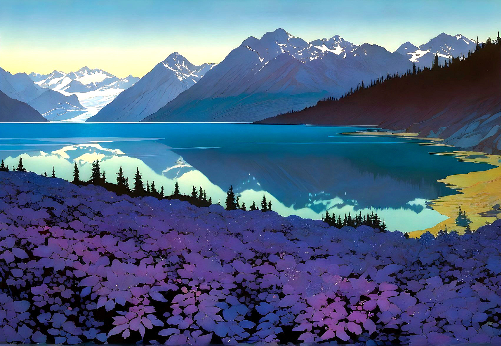 Majestic Mountains and Serene Lake Landscape Scene