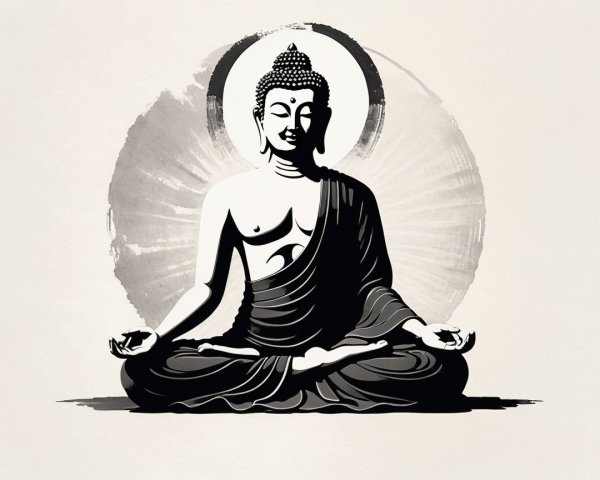 Buddha Figure in Meditative Pose with Halo Background