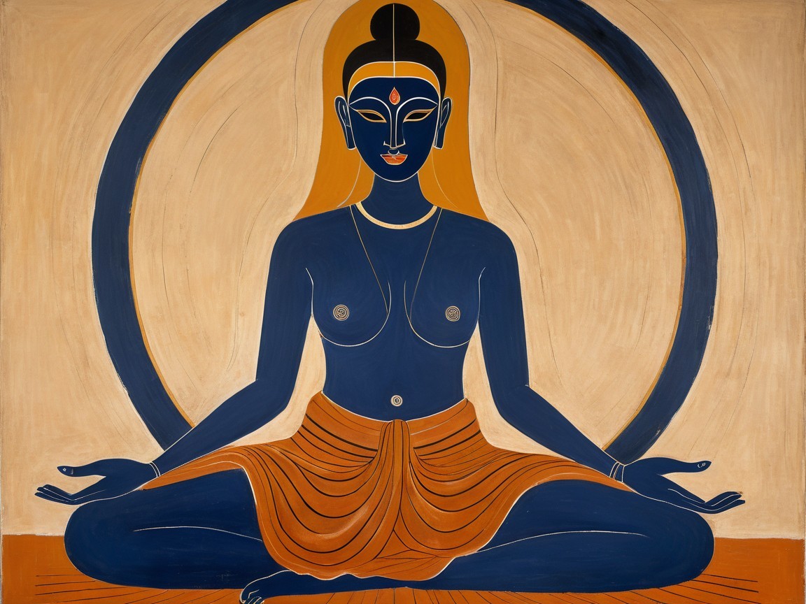 Buddha Figure in Meditative Pose with Blue Skin Tone