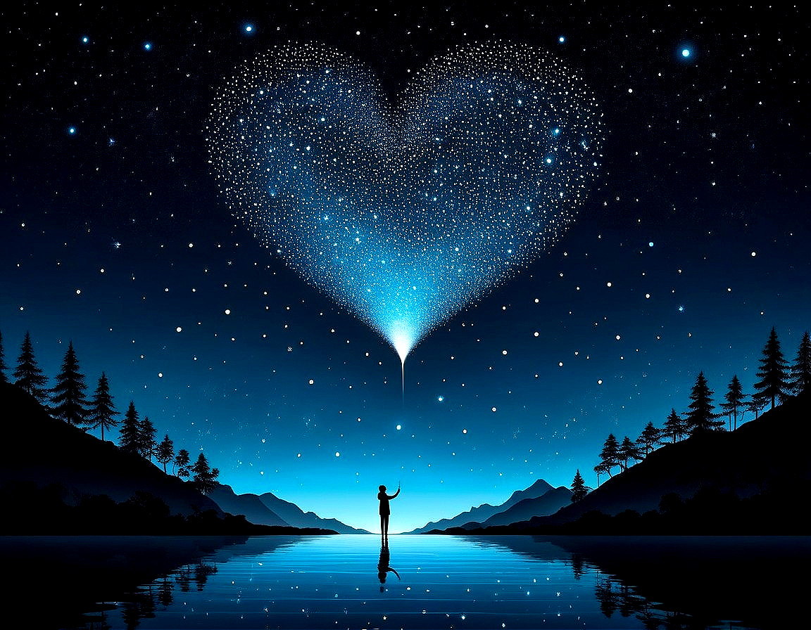 Serene Night Scene with Stars and Silhouette by Lake