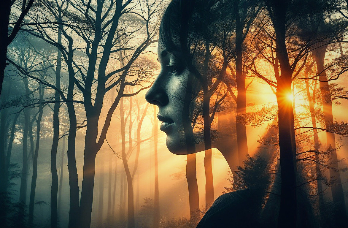 Silhouette of Woman in Enchanted Forest Setting