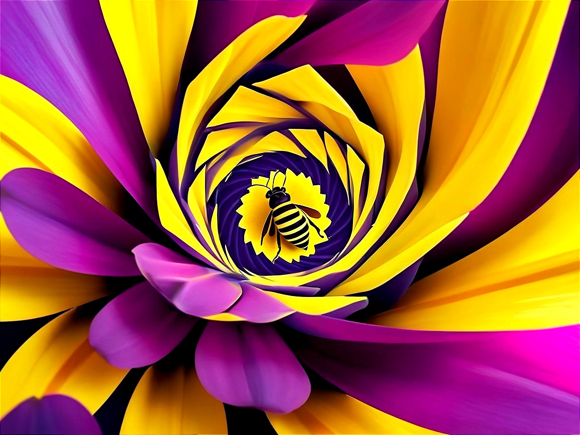 Vibrant Spiral Flower with Bee in Digital Artwork