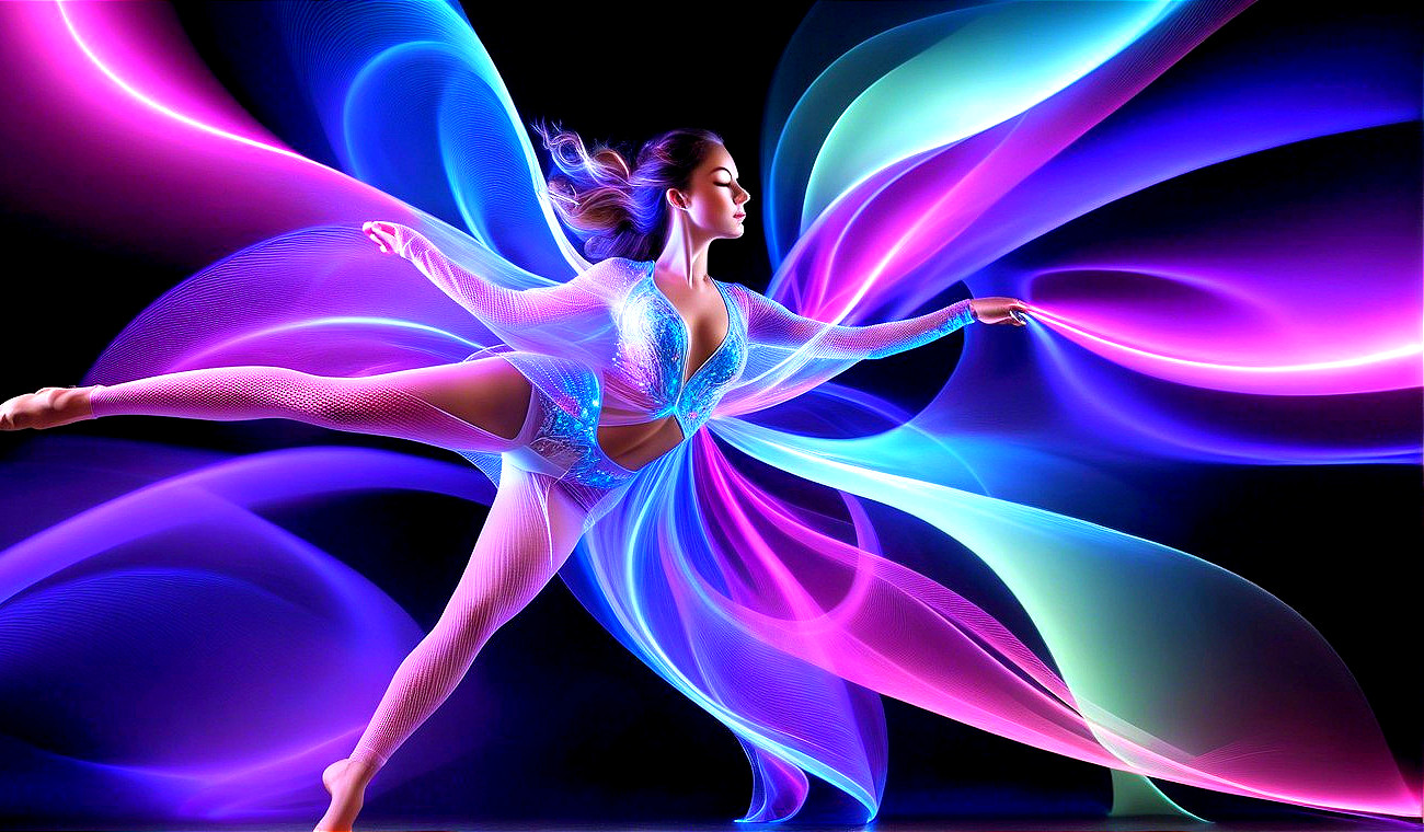 Dancer in Shimmering Costume with Vibrant Lights