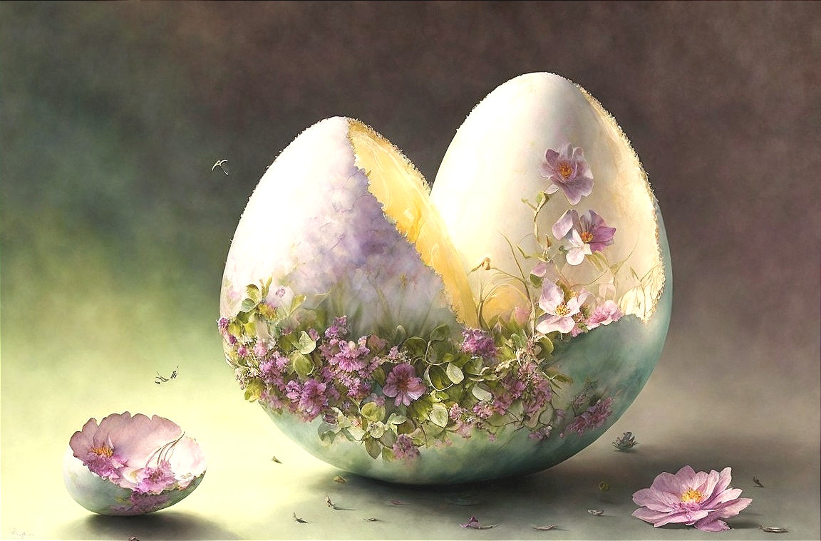 Intricately Painted Eggs with Floral Designs and Pastels