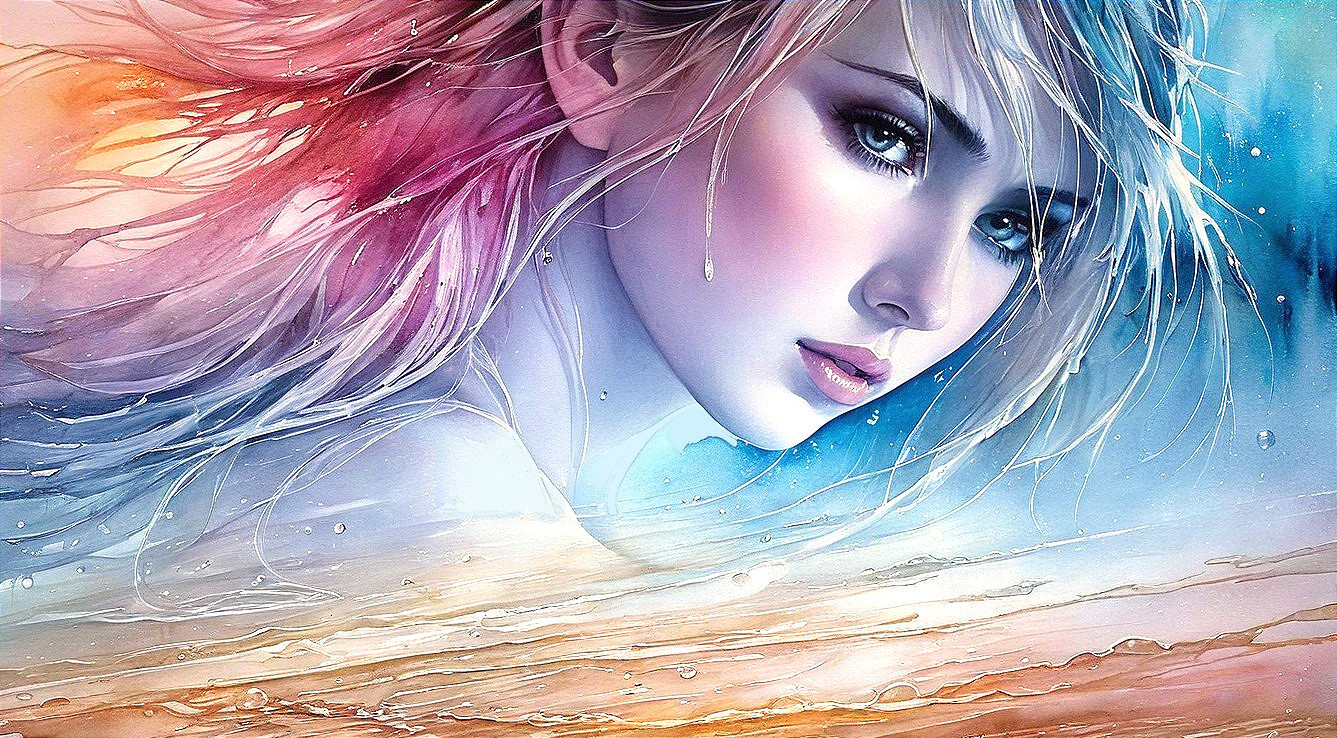 Ethereal Portrait of a Young Woman with Colorful Hair
