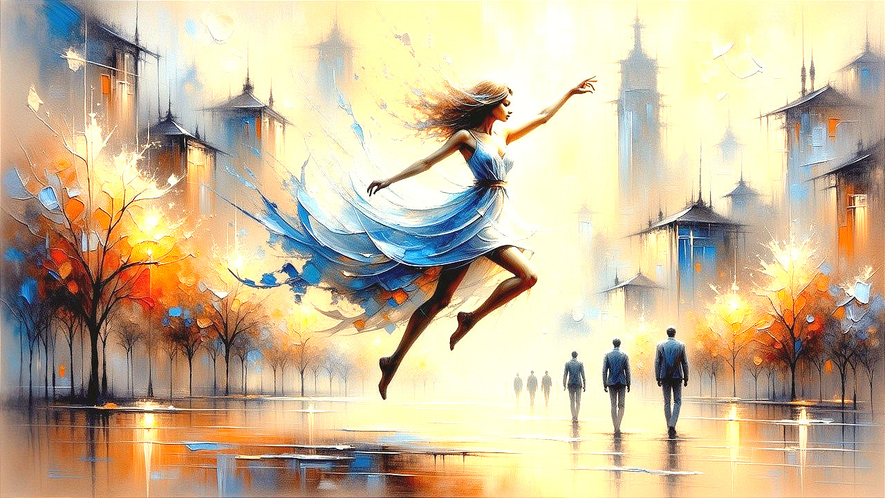Joyful Woman in White Dress in Vibrant Autumn Scene
