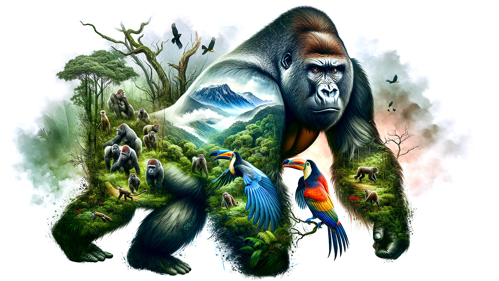Majestic Gorilla in Vibrant Rainforest Landscape