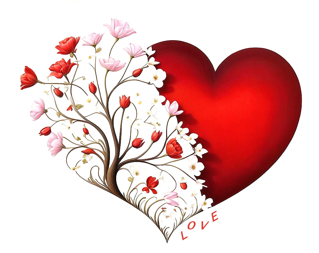 Vibrant Heart Design with Floral Elements and Love Theme