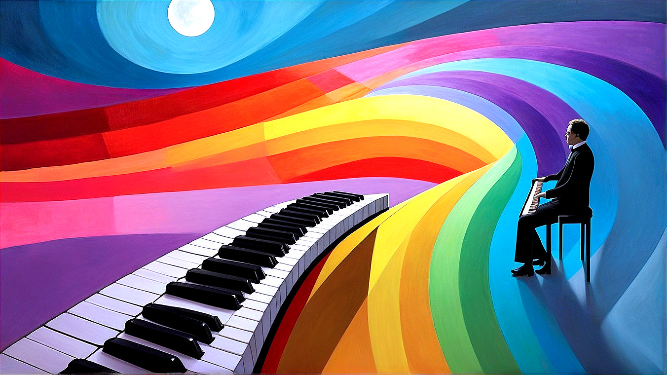 Abstract Scene of Pianist in Colorful Harmony