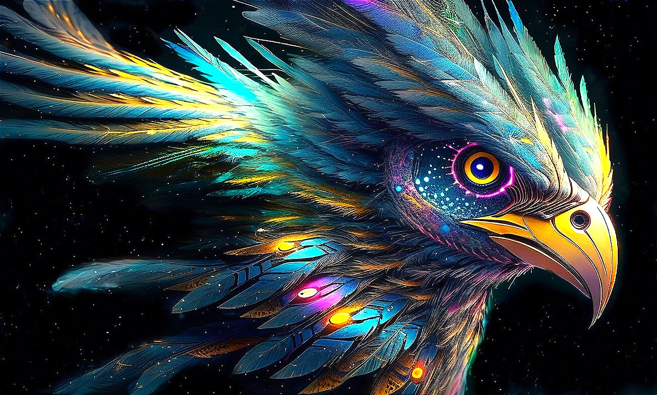 Vibrant Fantastical Bird with Blue and Turquoise Feathers