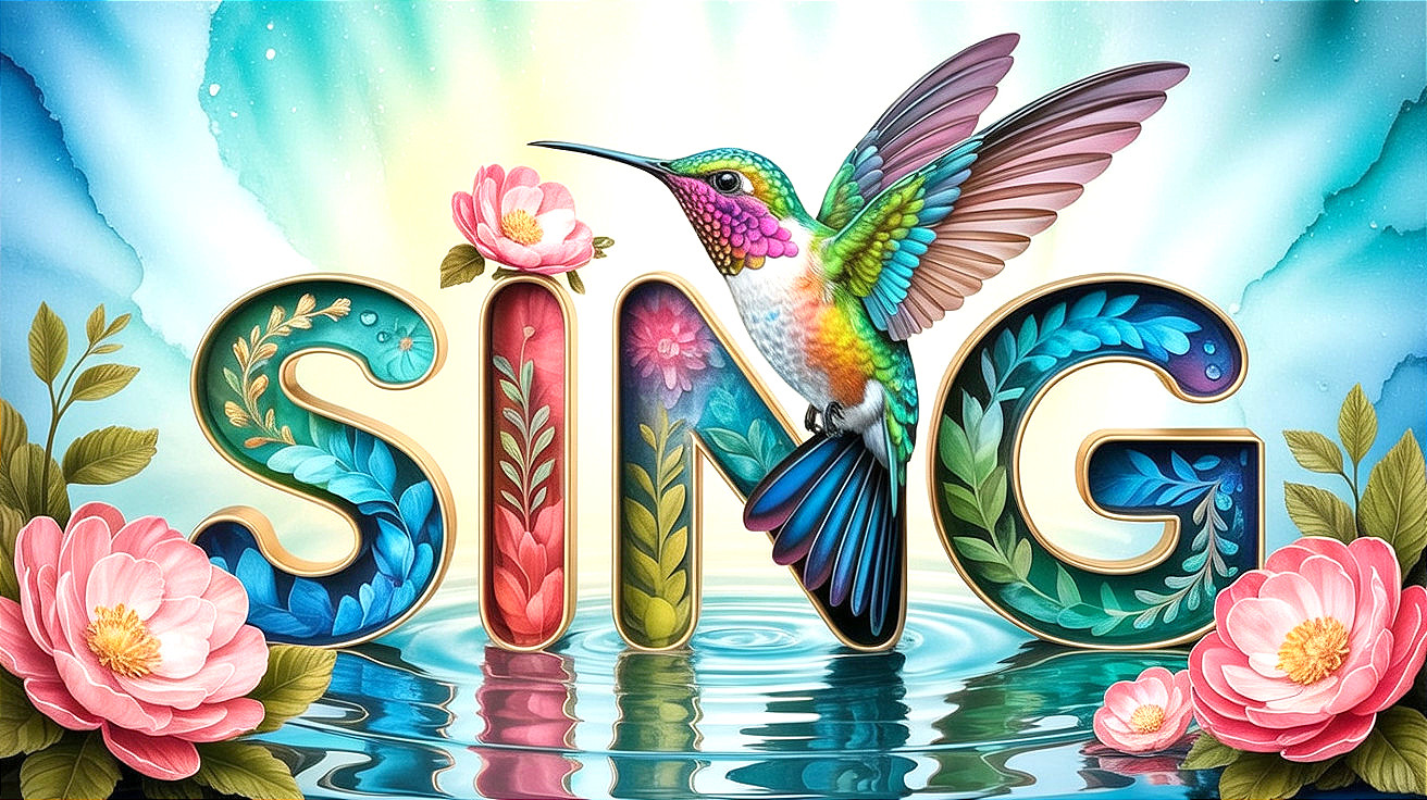 Colorful Hummingbird Illustration with Floral Letters