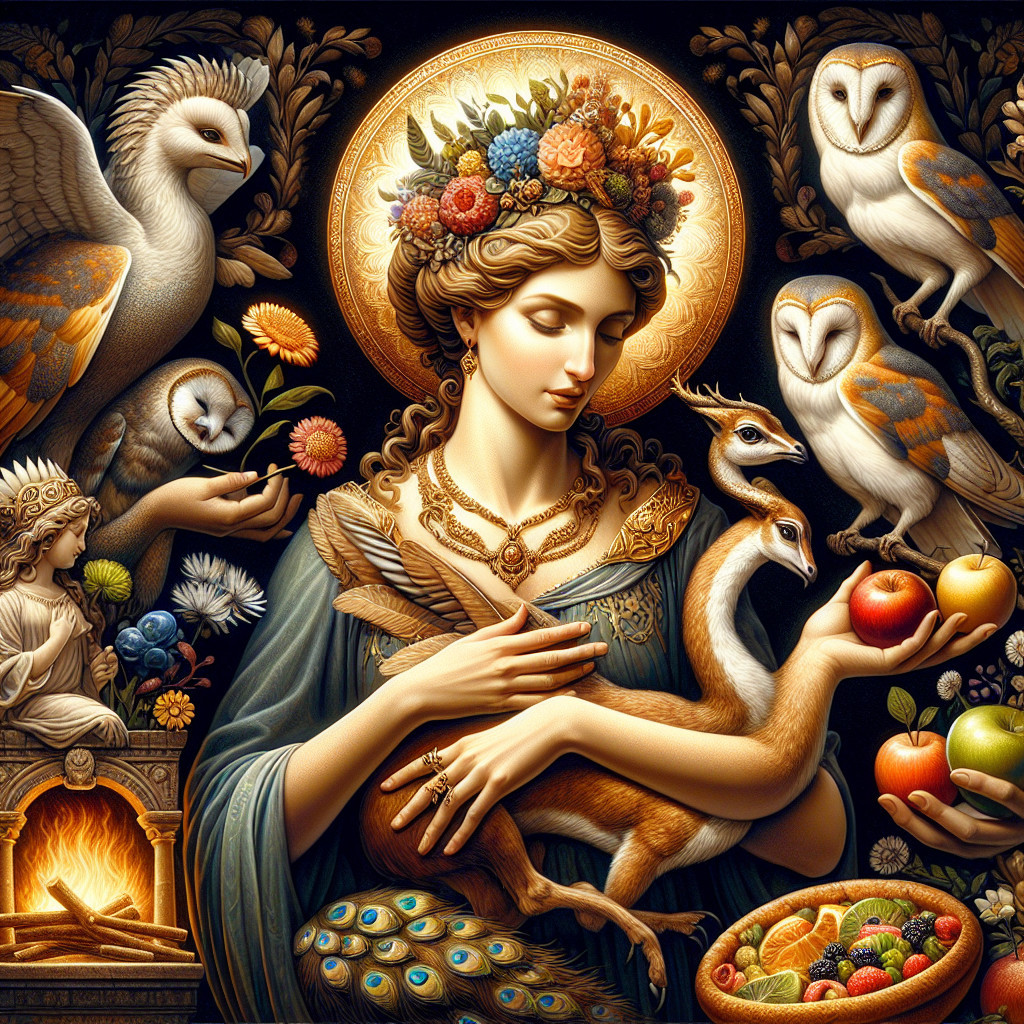 Goddess Surrounded by Nature with Floral Crown and Deer