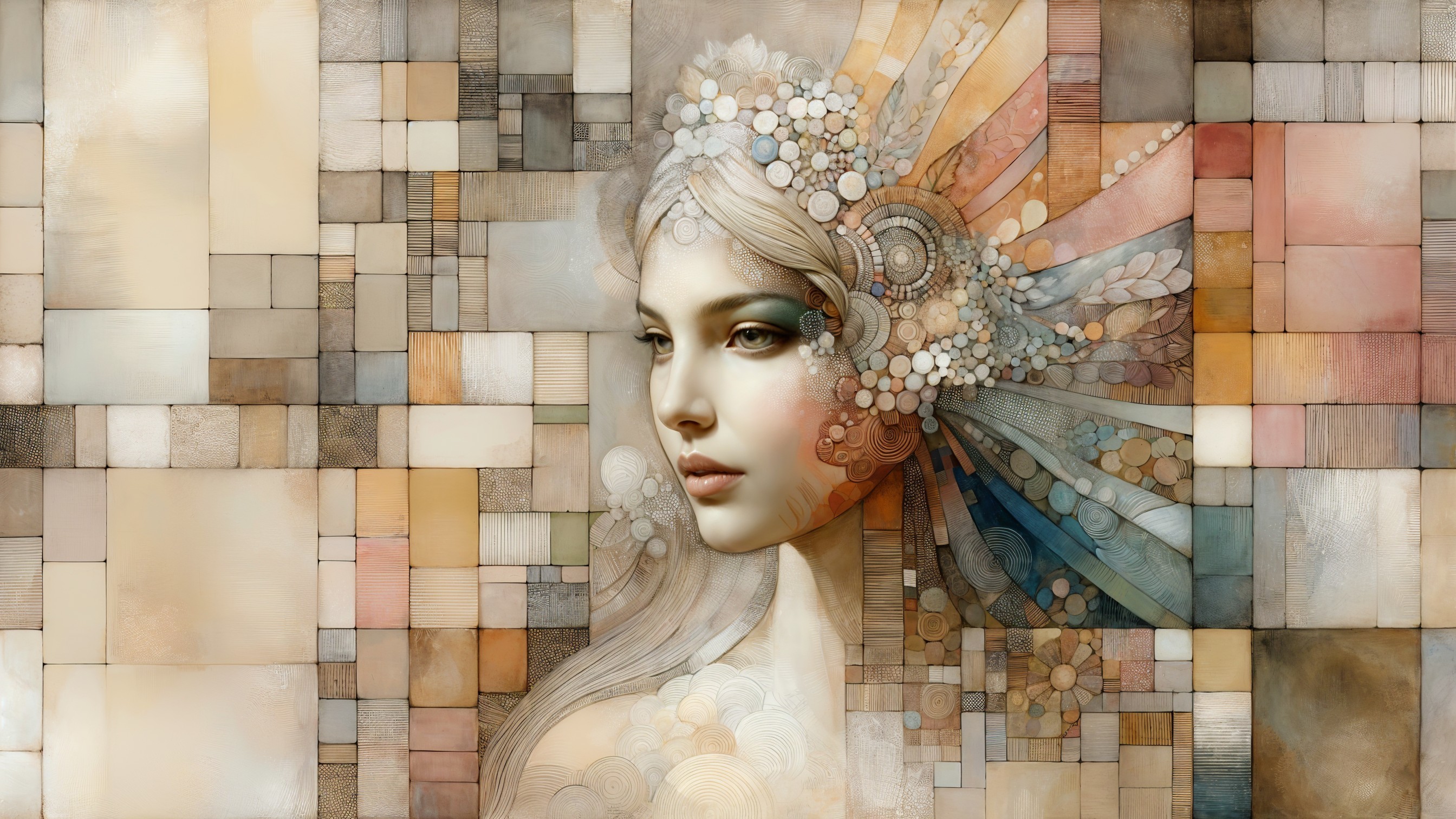 Ethereal Female Figure with Geometric and Floral Elements