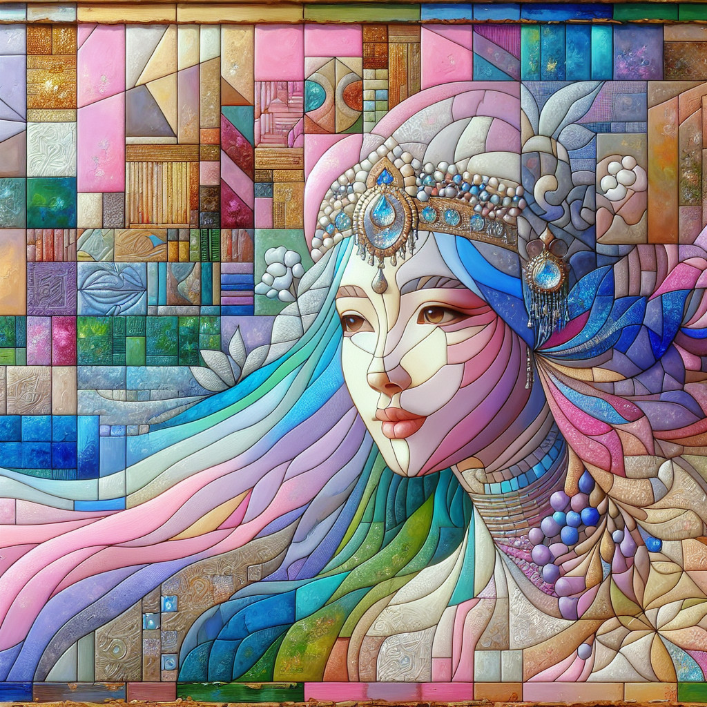 Stylized Female Face with Colorful Patterns and Hair