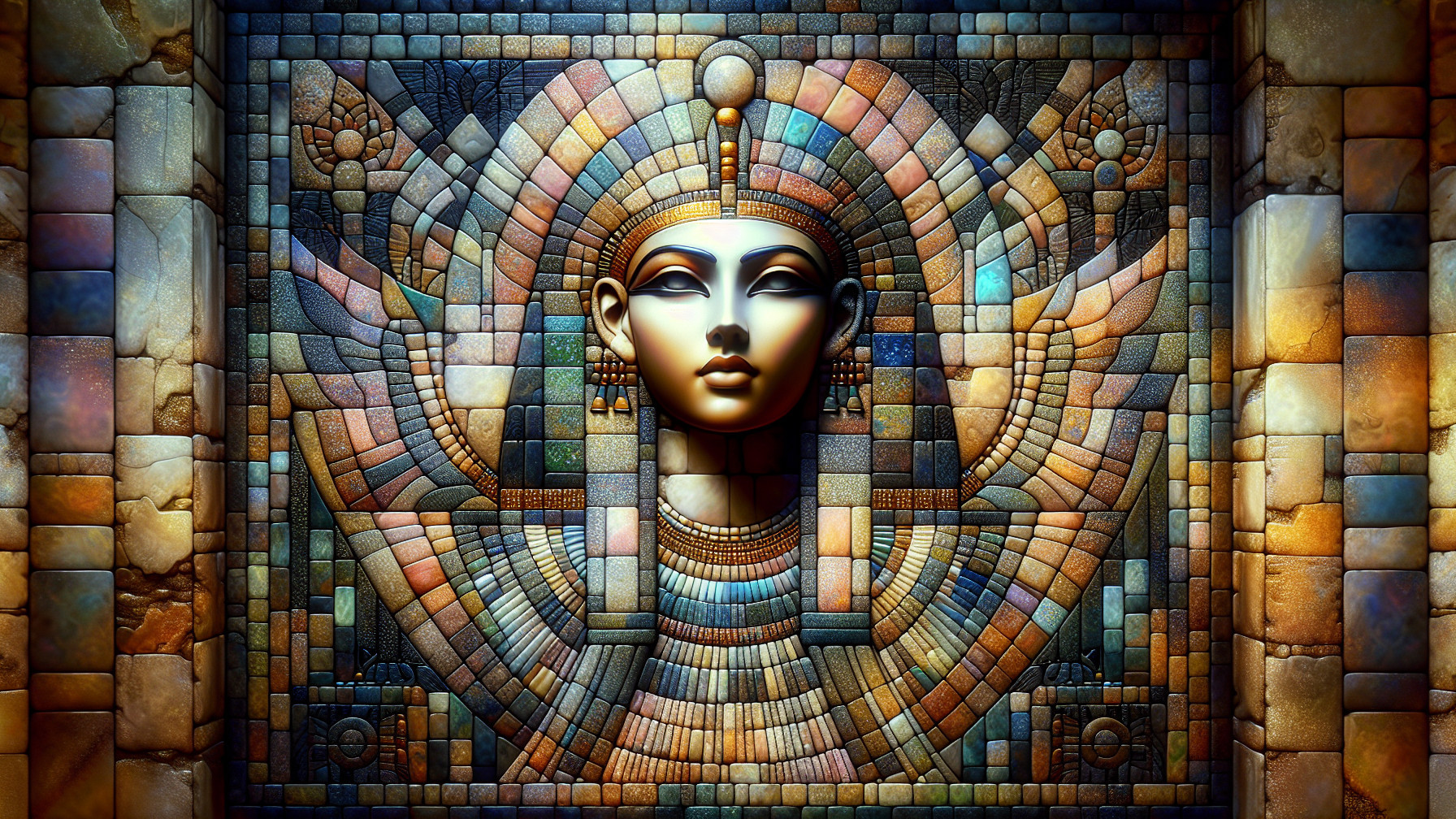 Mosaic Artwork of Ancient Egyptian Figure with Jewelry