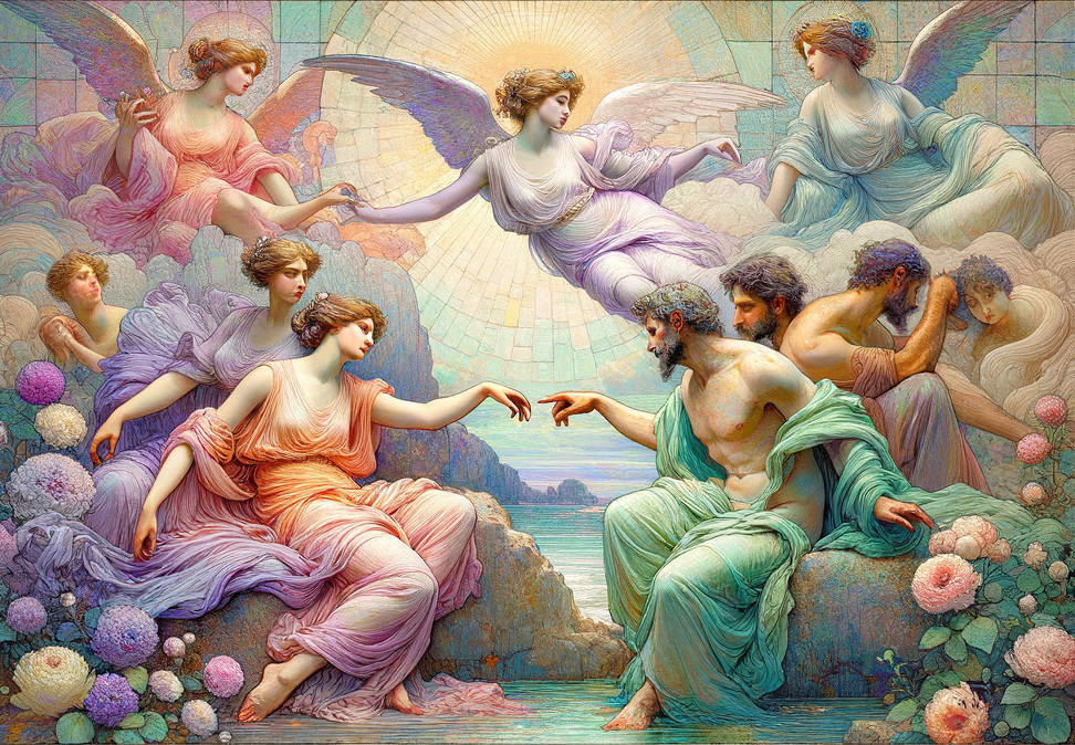Celestial Gathering of Ethereal Beings in Pastels