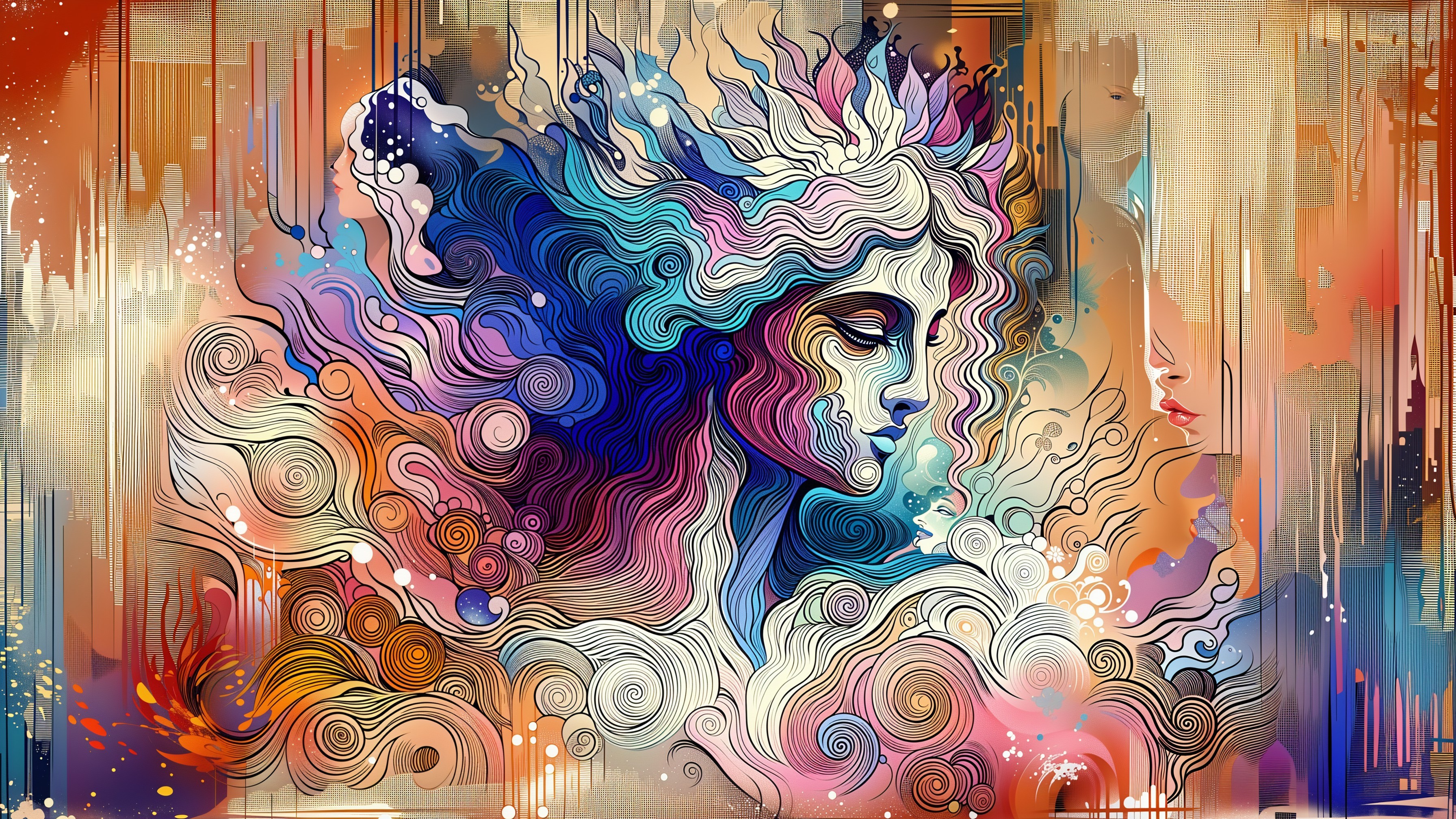 Abstract Representation of a Woman's Profile in Color