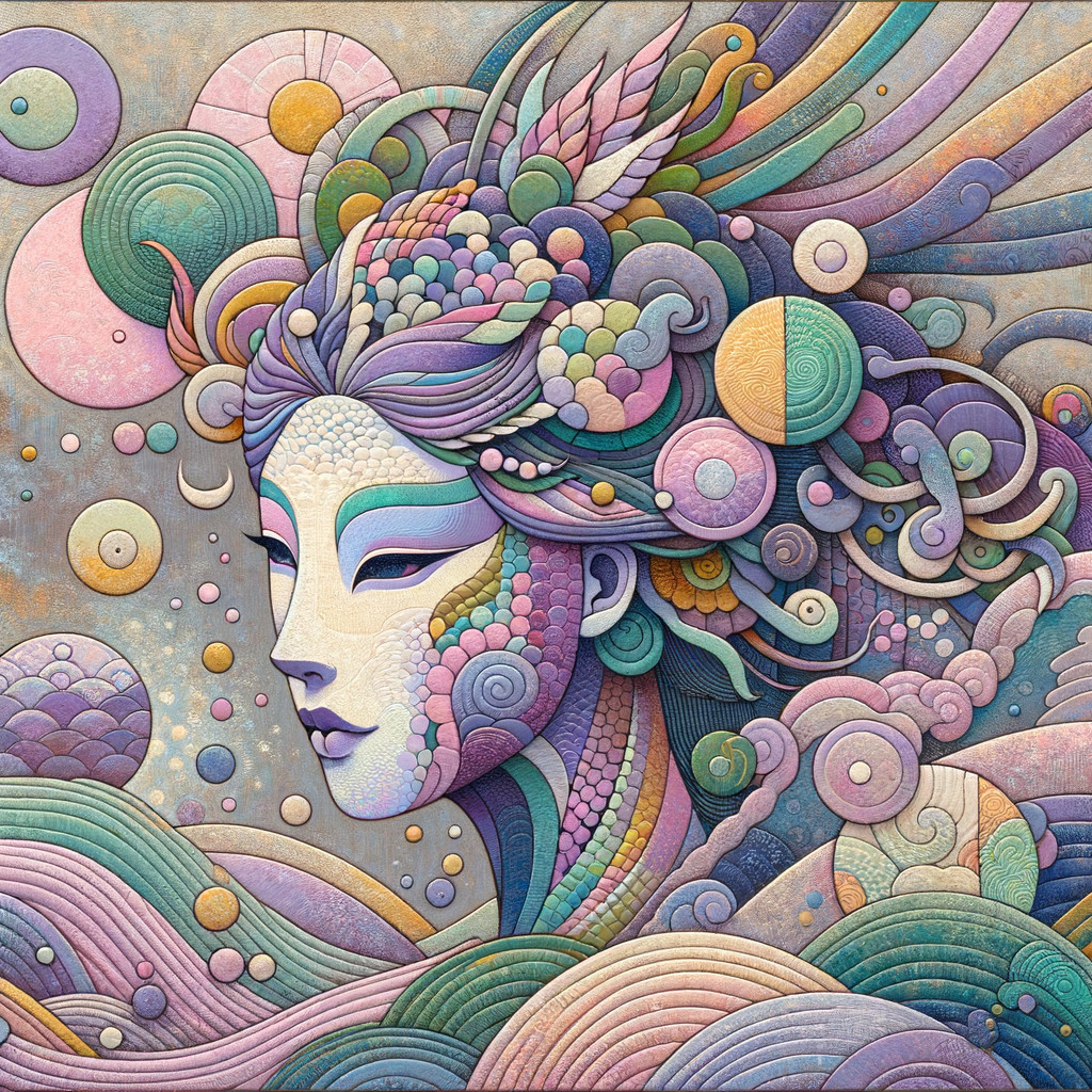 Ethereal Woman's Face with Pastel Colors and Patterns