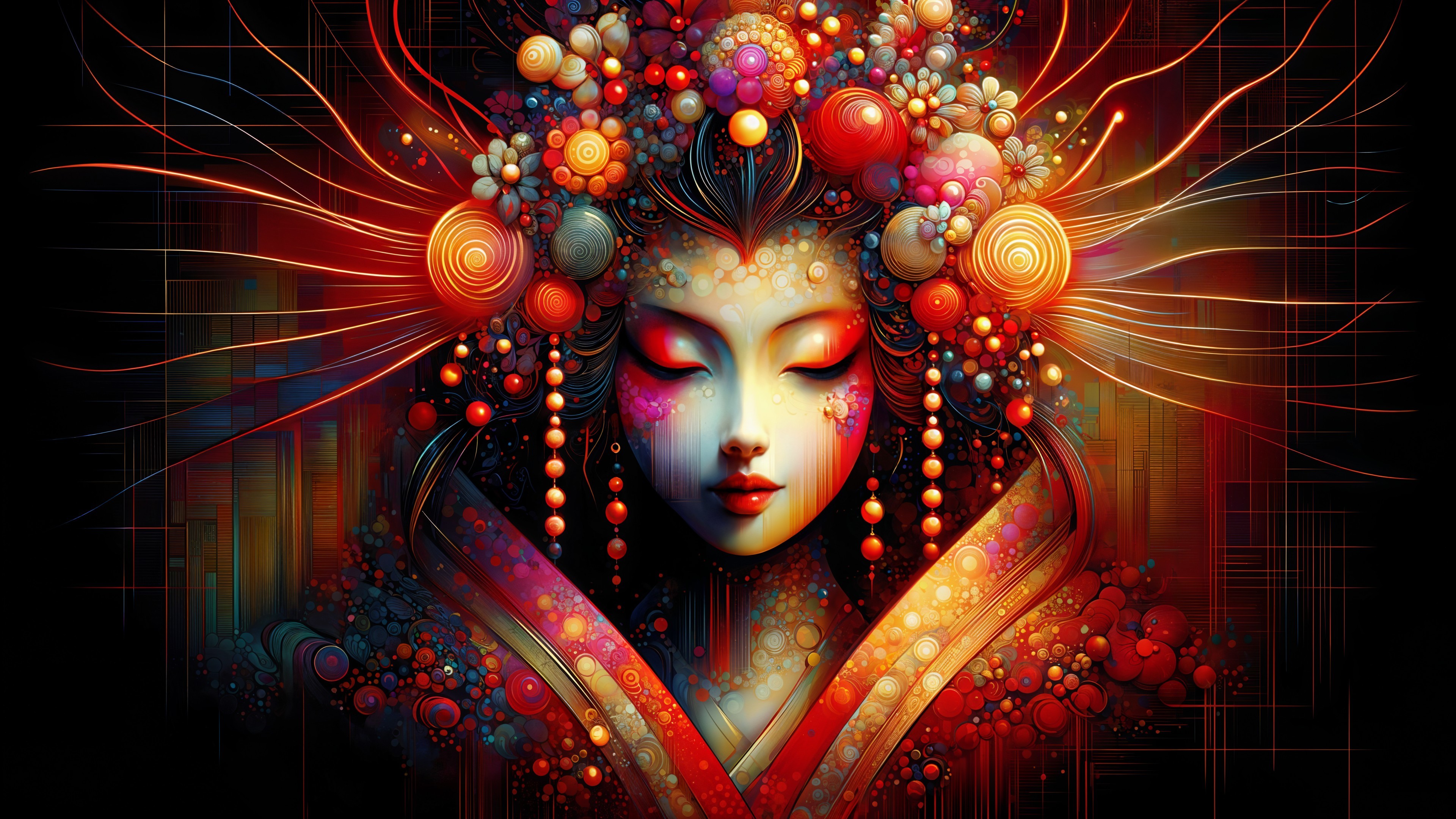 Otherworldly woman portrait with vibrant makeup details