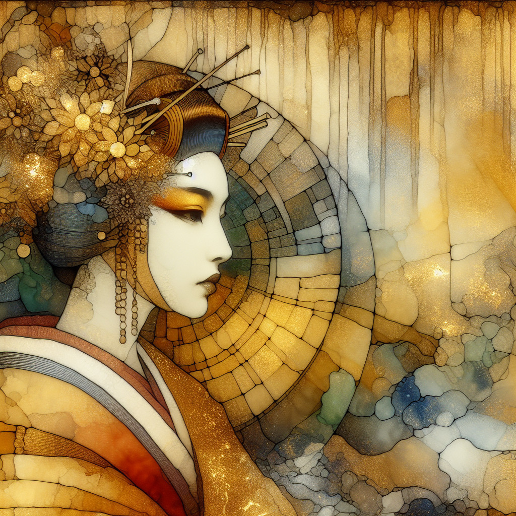 Portrait of a Woman with Traditional Japanese Elements