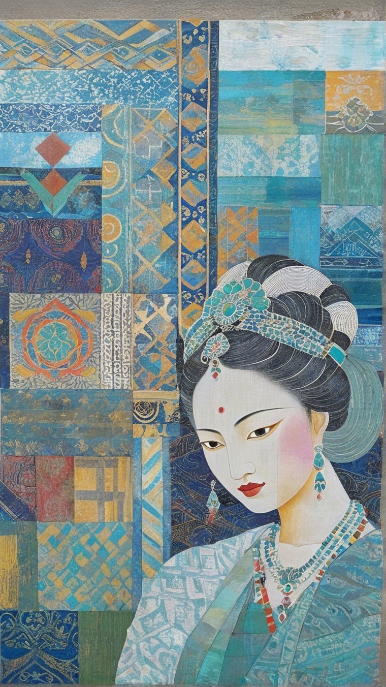 Serene Woman in Traditional Attire with Vibrant Background