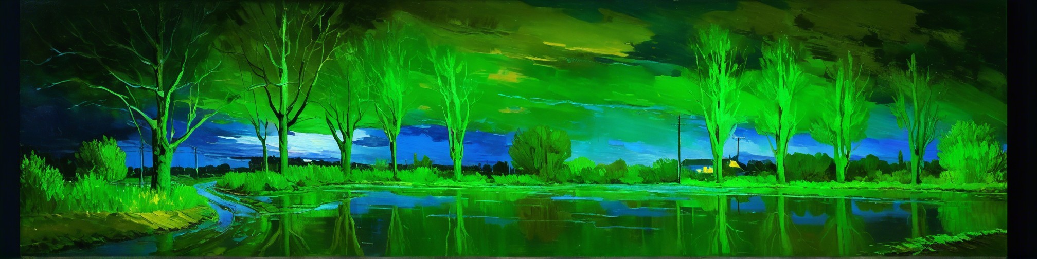 Ethereal Landscape Painting with Tranquil Water Scene